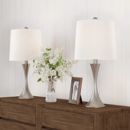 Hastings Home Flared Table Lamps- Set of 2, Silver 699859XYP